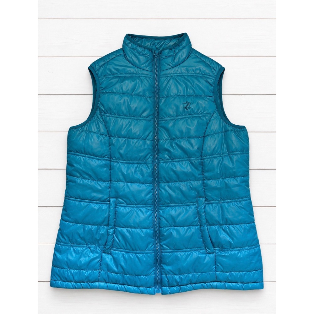 Izod PerformX Womens Quilted Puffer Vest Teal Blue Full Zip Sleeveless Jacket L